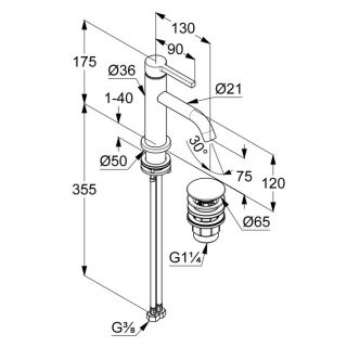 Смеситель для раковины Kludi Nova Fonte Pura 202663915 чёрный матовый