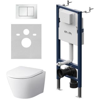 Комплект унитаза с инсталляцией AM.PM Sense FlashClean IS90201.741701 с сиденьем Микролифт и Белой глянцевой клавишей смыва Комплект унитаза с инсталляцией AM.PM Sense FlashClean IS90201.741701 с сиденьем Микролифт и Белой глянцевой клавишей смыва
