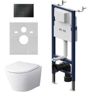 Комплект унитаза с инсталляцией AM.PM Sense FlashClean IS90238.741701 с сиденьем Микролифт и Черной матовой клавишей смыва Комплект унитаза с инсталляцией AM.PM Sense FlashClean IS90238.741701 с сиденьем Микролифт и Черной матовой клавишей смыва