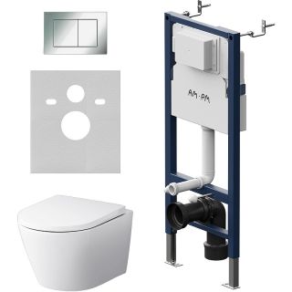 Комплект унитаза с инсталляцией AM.PM Sense FlashClean IS90251.741701 с сиденьем Микролифт и клавишей смыва Хром глянцевый Комплект унитаза с инсталляцией AM.PM Sense FlashClean IS90251.741701 с сиденьем Микролифт и клавишей смыва Хром глянцевый