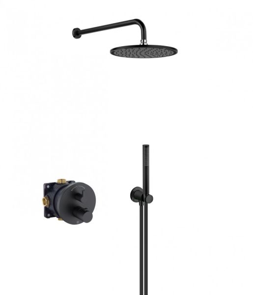 Душевой комплект Kludi Nova Fonte 208313915 с термостатом чёрный матовый