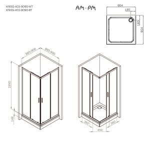 Душевой уголок Am.Pm Gem W90G-403-9090BT 90x90 см без поддона чёрный матовый