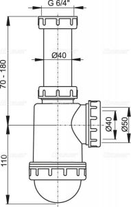 Сифон для мойки AlcaPlast c накидной гайкой 6/4" без штуцера A443-DN50/40
