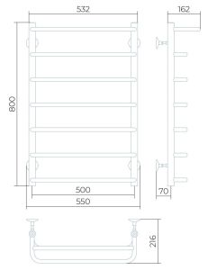 Водяной полотенцесушитель Larusso Стандарт П7 с полкой 50x80см хром 4670078535313