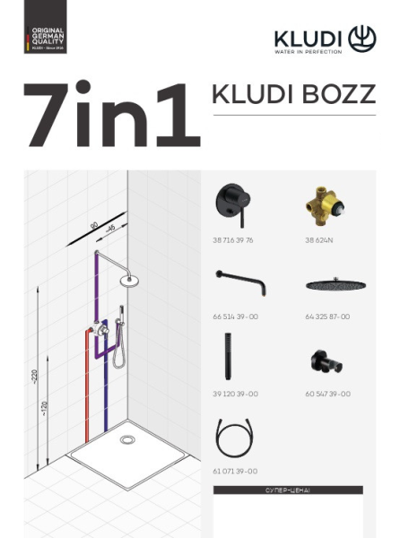 Душевой комплект Kludi Bozz 387363976 со смесителем чёрный матовый