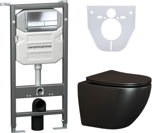 Комплект с инсталляцией Ceramica Nova CN4002MB_1002CH_1000 унитаз Metropol CN4002MB крышка-сиденье с микролифтом и инсталляция Envision CN1002CH с кнопкой смыва хром Flat