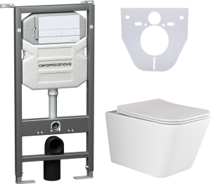Комплект с инсталляцией Ceramica Nova CN3007_1002W_1000 унитаз Metric CN3007 крышка-сиденье с микролифтом и инсталляция Envision CN1002W с белой матовой кнопкой смыва Flat