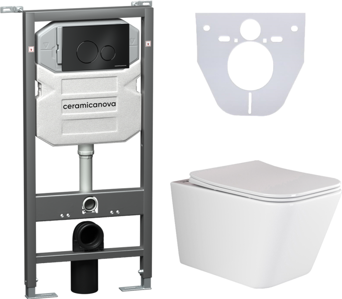 Комплект с инсталляцией Ceramica Nova CN3007_1001B_1000 унитаз Metric CN3007 крышка-сиденье с микролифтом и инсталляция Envision CN1001B с чёрной матовой кнопкой смыва Round