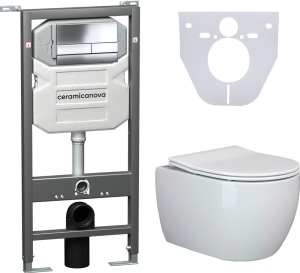 Комплект с инсталляцией Ceramica Nova CN3001_1002CH_1000 унитаз Play CN3001 крышка-сиденье с микролифтом и инсталляция Envision CN1002CH с кнопкой смыва хром Flat