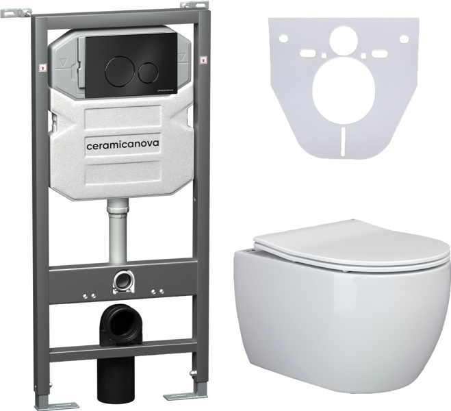 Комплект с инсталляцией Ceramica Nova CN3001_1001B_1000 унитаз Play CN3001 крышка-сиденье с микролифтом и инсталляция Envision CN1001B с чёрной матовой кнопкой смыва Round Комплект с инсталляцией Ceramica Nova CN3001_1001B_1000 унитаз Play CN3001 крышка-сиденье с микролифтом и инсталляция Envision CN1001B с чёрной матовой кнопкой смыва Round