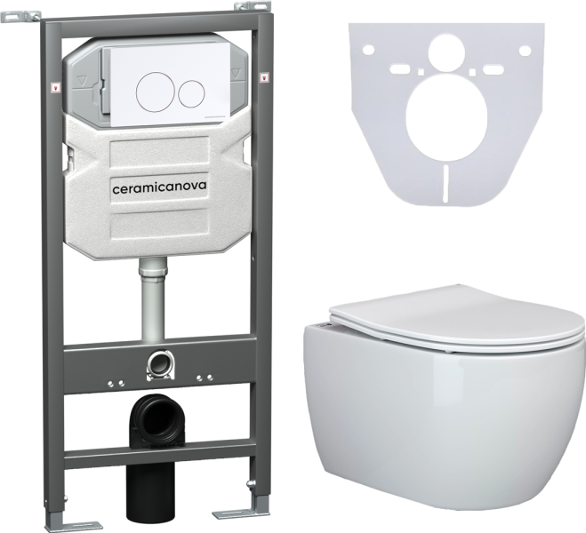 Комплект с инсталляцией Ceramica Nova CN3001_1001W_1000 унитаз Play CN3001 крышка-сиденье с микролифтом и инсталляция Envision CN1001W с белой матовой кнопкой смыва Round