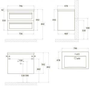 Подвесная тумба под раковину Art&Max Platino 75см белый матовый AM-Platino-750-2C-SO-BM