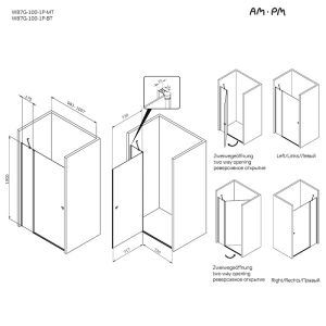 Душевая дверь  AM.PM Sunny W87G-100-1P-BT прозрачное стекло профиль черный матовый 100x190