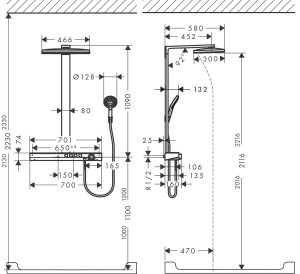 Душевая стойка Hansgrohe Rainmaker Select Showerpipe 460 3jet 27106400 с термостатом