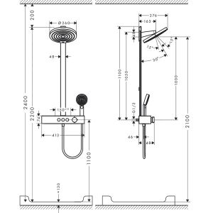 Душевая система Hansgrohe Pulsify S Showerpipe 260 2jet 24240670 черный матовый