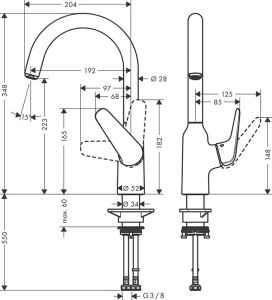 Смеситель Hansgrohe Focus M42 71802800 для кухни сталь