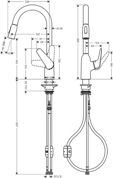 Смеситель Hansgrohe Focus M42 71800800 для кухни сталь