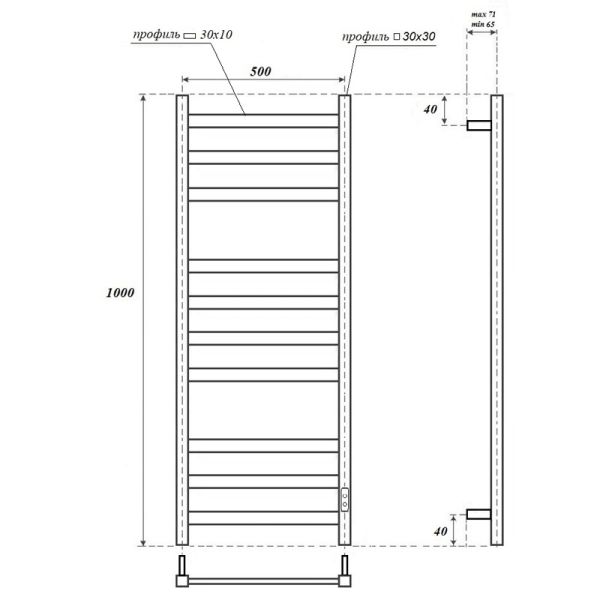 Полотенцесушитель электрический Point Меркурий П10 PN83850B 50 см черный