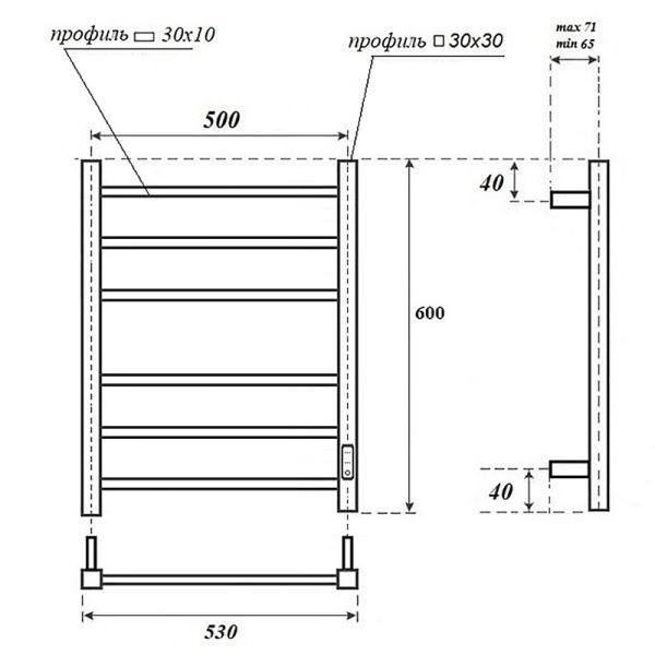 Полотенцесушитель электрический Point Меркурий П6 PN83856W 50 см белый