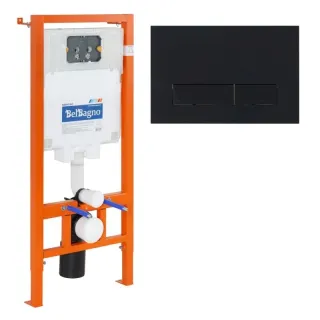 Инсталляция для подвесного унитаза BelBagno BB002-80/BB012-MR-NERO.M с клавишей смыва чёрный матовый