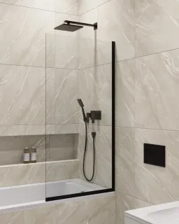 Шторка на ванну в профиле by Deonria C-140-80-8-T-B 80см чёрный/прозрачный