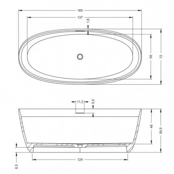 Ванна из искусственного камня Riho Oval B129001105 160x72см белый