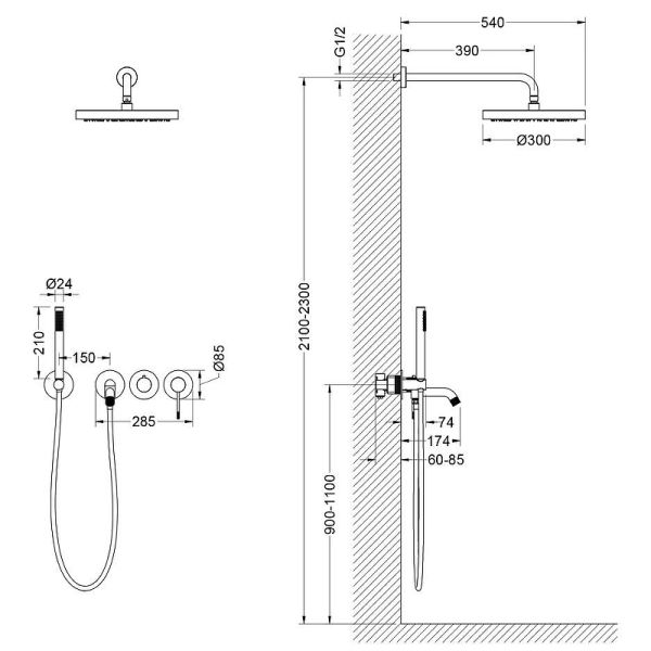 Душевой комплект Timo Saona SX-2348/03SM чёрный матовый