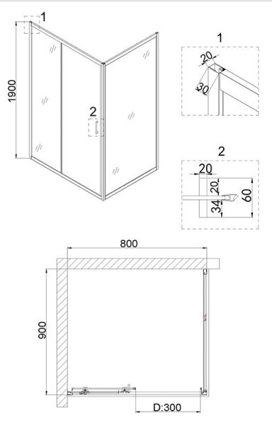 Душевой уголок Niagara NG-82-8AB-A90B 80x90см чёрный/прозрачное