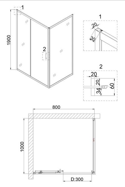 Душевой уголок Niagara NG-82-8AB-A100B 80x100см чёрный/прозрачное