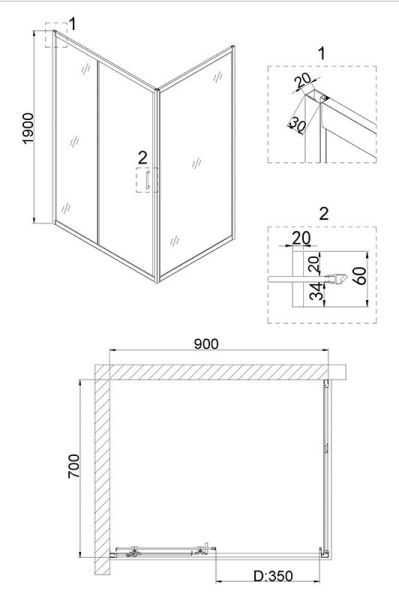 Душевой уголок Niagara NG-82-9AB-A70B 90x70см чёрный/прозрачное