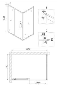 Душевой уголок Niagara NG-82-11AB-A70B 110x70см чёрный/прозрачное