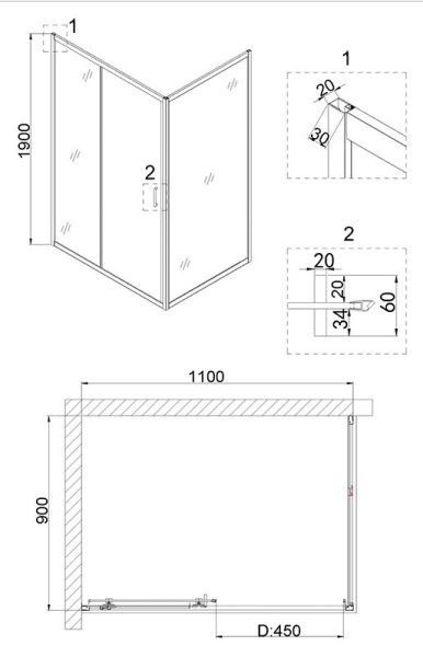 Душевой уголок Niagara NG-82-11AB-A90B 110x90см чёрный/прозрачное