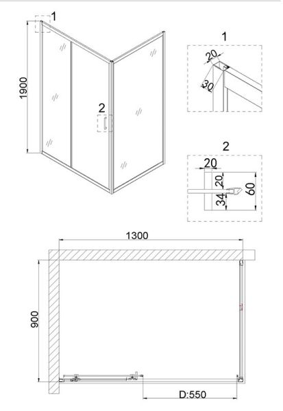 Душевой уголок Niagara NG-82-13AB-A90B 130x90см чёрный/прозрачное