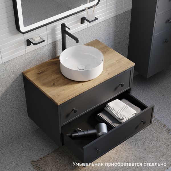 Тумба подвесная IDDIS Torr TOR80DVi95K со столешницей 80см дуб верона/тёмно-серый