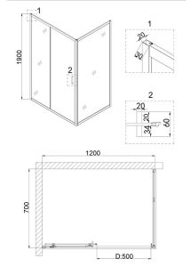 Душевой уголок Niagara NG-42-12AG-A70G 120x70см золото/прозрачное