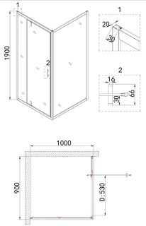 Душевой уголок Niagara NG-43-9AG-A100G 90x100см золото/прозрачное