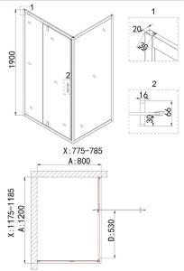 Душевой уголок Niagara NG-43-12AG-A80G 120x80см золото/прозрачное