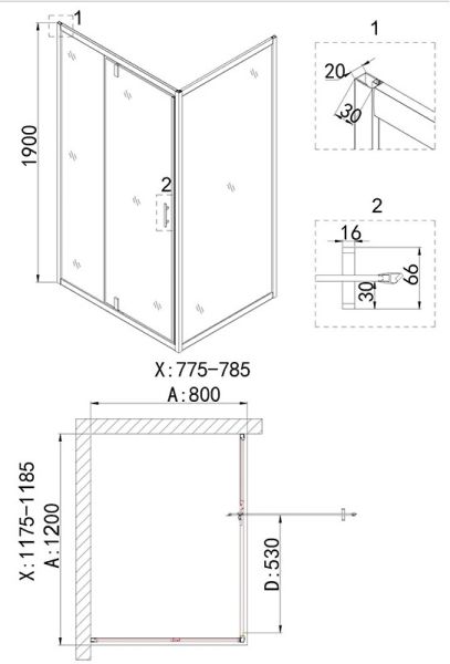 Душевой уголок Niagara NG-43-12AG-A80G 120x80см золото/прозрачное