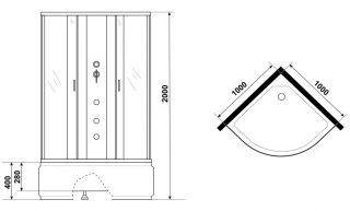 Душевая кабина Niagara NG-2309-14BKG с гидромассажем 100x100см серебро/матовое