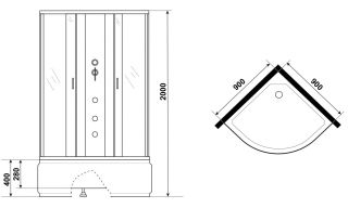 Душевая кабина Niagara NG-2508-14BKG с гидромассажем 90x90см серебро/тонированное