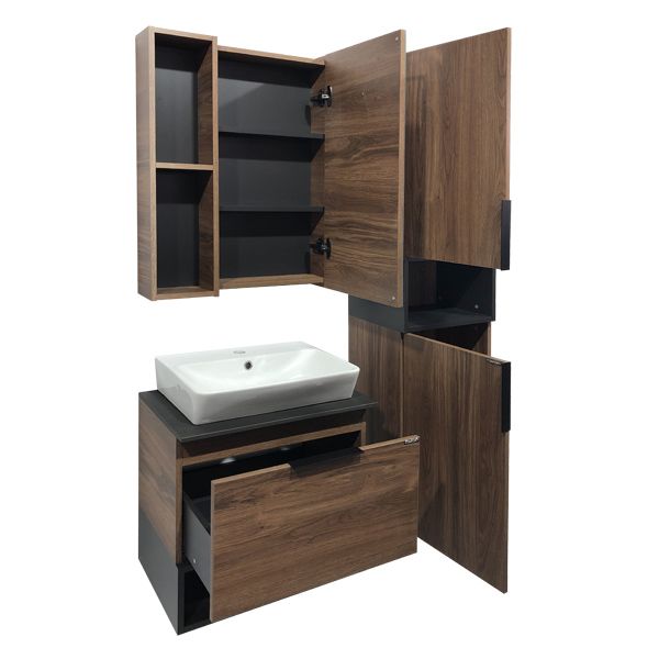 Зеркало-шкаф Comforty Штутгарт-90 дуб тёмно-коричневый