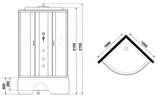 Душевая кабина Niagara NG-2509-14G с гидромассажем 100x100см серебро/тонированное