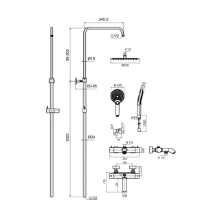 Душевая стойка AQUAme AQM8008BN с термостатом никель брашированный