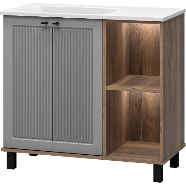 Напольная тумба под раковину Brevita Lumus 90 L УТ000025489 Серая матовая Дуб Галифакс олово