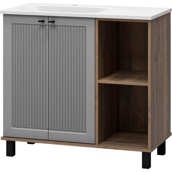 Напольная тумба под раковину Brevita Lumus 90 L УТ000025489 Серая матовая Дуб Галифакс олово