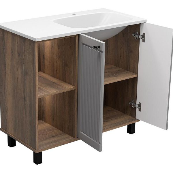 Напольная тумба под раковину Brevita Lumus 90 R УТ000025490 Серая матовая Дуб Галифакс олово