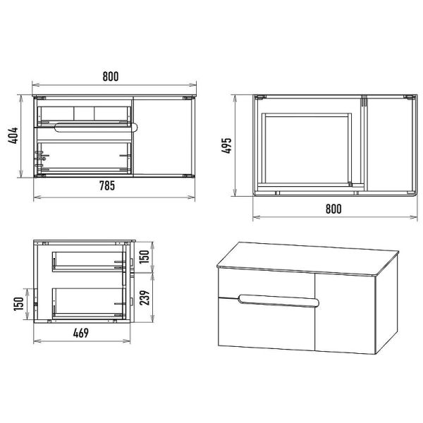 Подвесная тумба под раковину Brevita Pallisandro 80 УТ000025399 Серая матовая