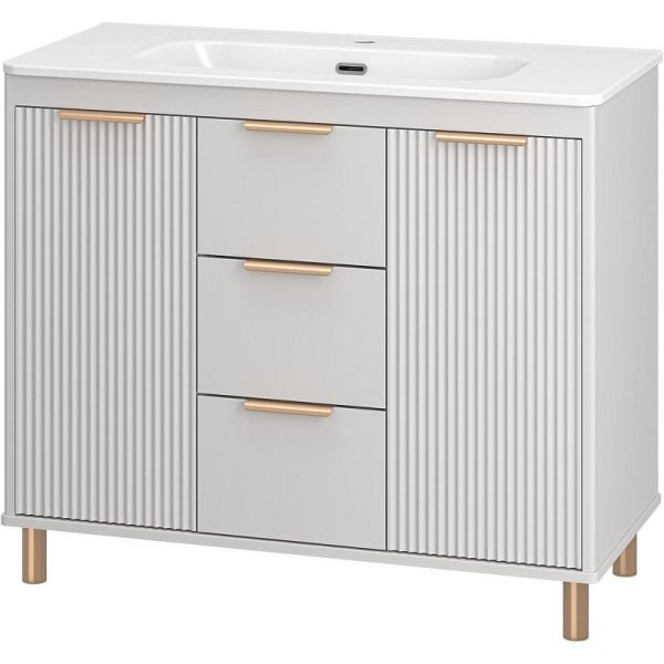 Напольная тумба под раковину Brevita Risacca Crema 100 УТ000025682 Серая матовая