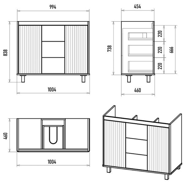 Напольная тумба под раковину Brevita Risacca Crema 100 УТ000025682 Серая матовая