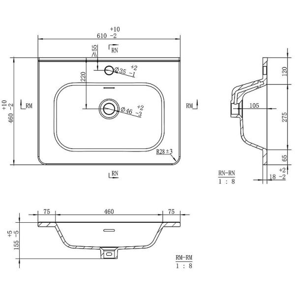 Напольная тумба под раковину Brevita Risacca Crema 60 УТ000025678 Серая матовая
